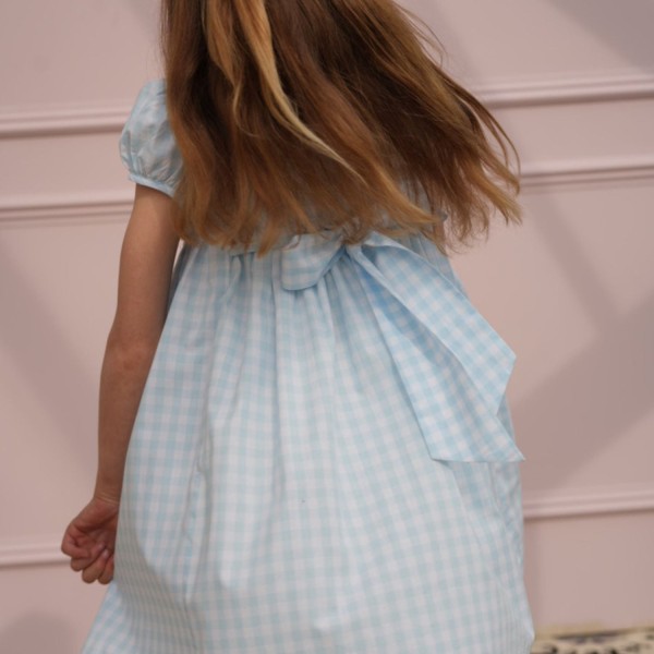 Katherine Johnson Dress Blue Sky Gingham with Rainbow Hand Smocking Katherine Johnson Dress Blue Sky Gingham with Rainbow Hand Smocking